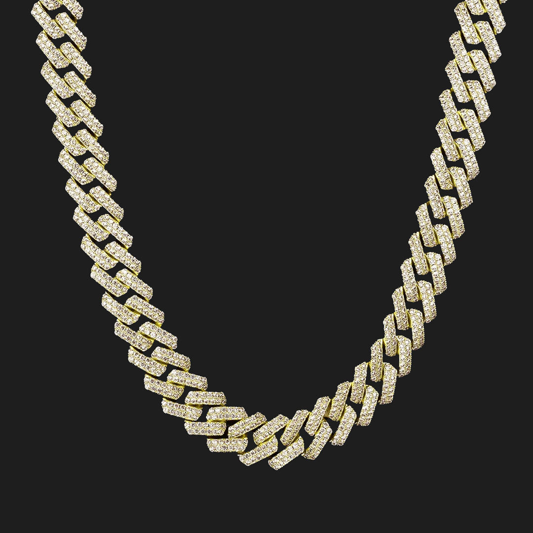 12mm Iced Cuban Link Chain - 18K Gold