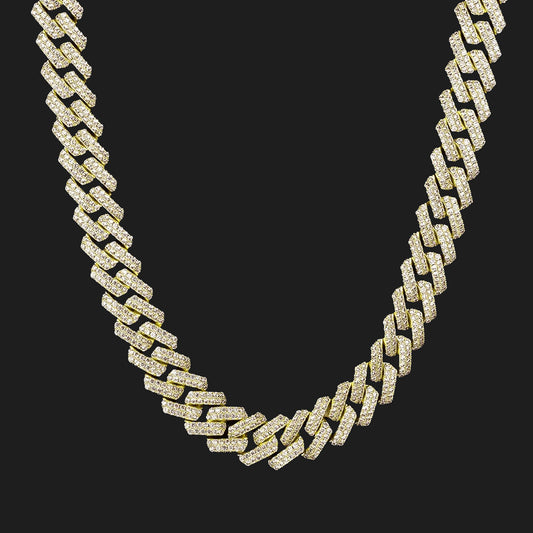 12mm Iced Cuban Link Chain - 18K Gold