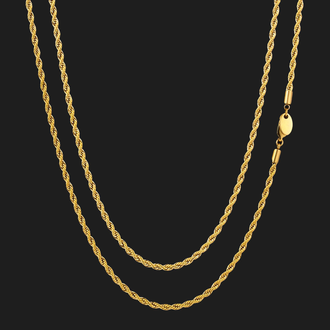 Rope Chain 3mm 18K Gold 18-22 Adjustable