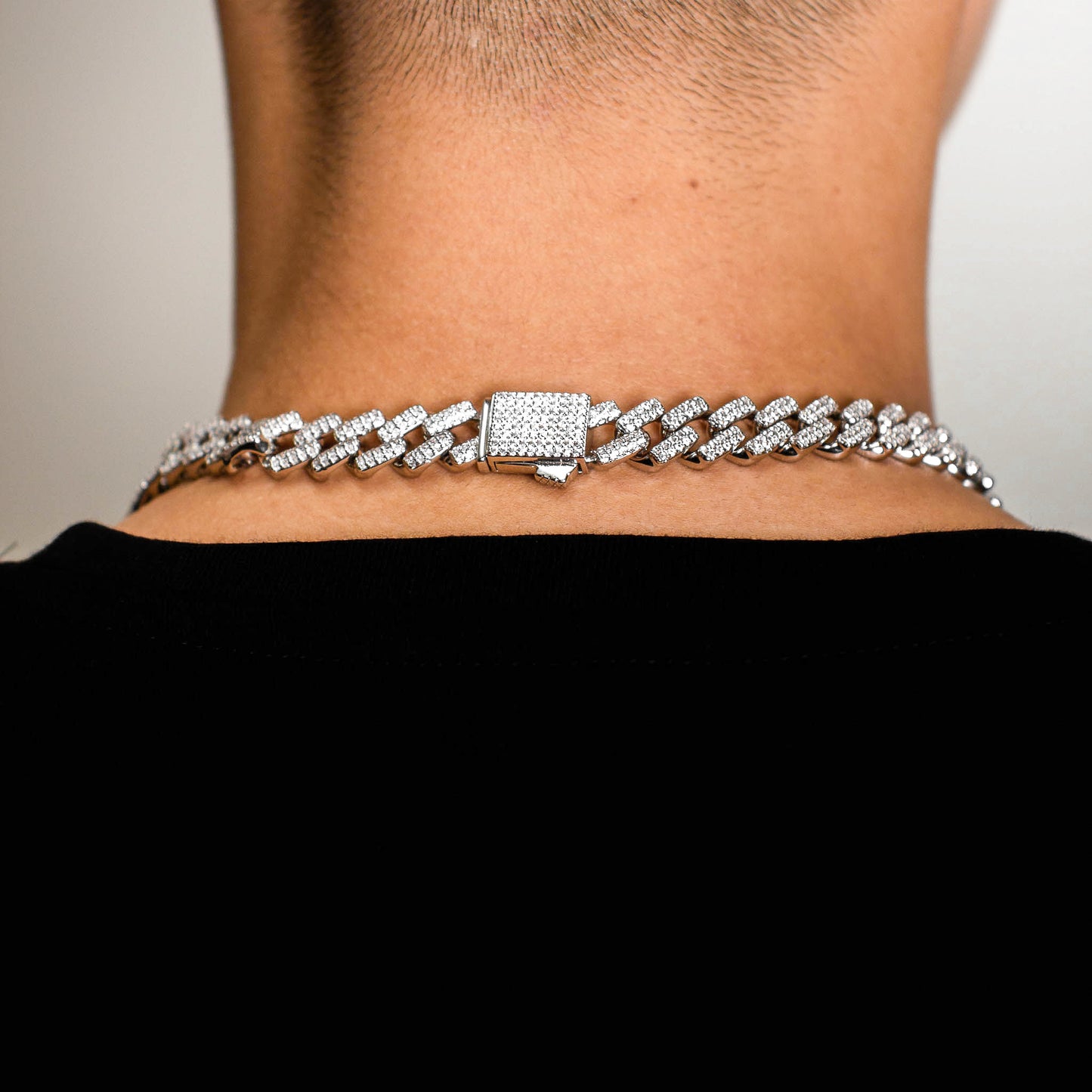 12mm Iced Cuban Link Chain - White Gold
